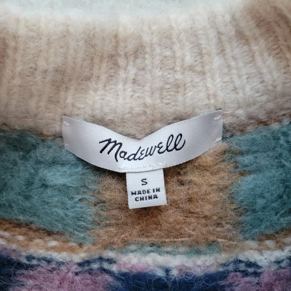 Madewell Brushed Checkerboard Fair Isle Sweater Size Small - Picture 3 of 7